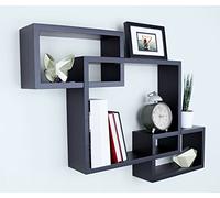 Ballucci Wooden Interweave Floating Wall Mounted Shelves, Horizontal and Vertical Display Storage Shelf for Living Room Bedroom Entryway Hallway Bathroom, 26" x 18", Black