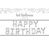 Ballunar - Happy Birthday Foil Balloon - Party Decorations, Silver Balloons, Birthday Party Accessories - Foil Decorations - With Straw and Ribbon Included