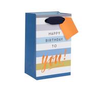 Ballyhoo Happy Birthday To You Perfume Gift Bag, Perfect for Smaller Presents, 12.7 x 20.3 x 10 cms, Blue Stripes