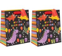 Ballyhoo Large Dinosaur Birthday Gift Bag, 31.5 x 26 x 13.5 cms, Multi-Coloured (Pack of 2)