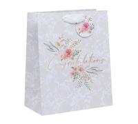 Ballyhoo Large Floral Congratuations Gift Bag, For Birthdays and Other Celebrations, 31.5 x 26 x 13.5 cms, Multi-Coloured