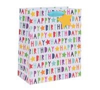 Ballyhoo Large Happy Birthday Bright Text Gift Bag, 31.5 x 26 x 13.5 cms, Multi-Coloured