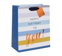 Ballyhoo Large Happy Birthday to You Gift Bag, 31.5 x 26 x 13.5 cms, Blue Stripes