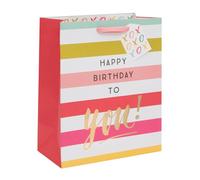 Ballyhoo Large Happy Birthday to You Gift Bag, 31.5 x 26 x 13.5 cms, Pink Stripes