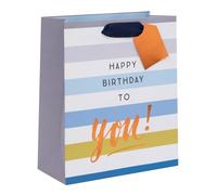 Ballyhoo Medium Birthday Gift Bag Happy Birthday to You, Blue Stripes, 25.3 x 21.5 x 10.2 mm