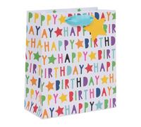 Ballyhoo Medium Happy Birthday Gift Bag Bright Text, 25.3 x 21.5 x 10.2 mm, Multi-Coloured