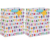 Ballyhoo Medium Happy Birthday Gift Bag Bright Text, 25.3 x 21.5 x 10.2 mm, Multi-Coloured (Pack of 2)