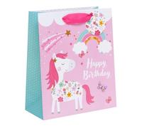 Ballyhoo Medium Happy Birthday Gift Bag Pink Pony for Girls, 25.3 x 21.5 x 10.2 mm, Pink