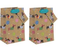Ballyhoo Sausage Dog Kraft Perfume Gift Bag, for Birthdays and Other Celebrations, Perfect for Smaller Presents, 12.7 x 20.3 x 10 cms, Multi-Coloured (Pack of 2)