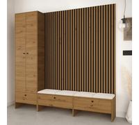 Balma Vi Anteroom Modular Furniture Set With Decorative Slats And Metal Hooks Cream Panels