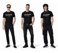Balmain Flocked Logo Straight Fit T-shirt Cotton Shirt Paris Tee Top 2XL