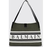 BALMAIN Jacquard Logo Cotton Shoulder Bag with Double Leather Handles
