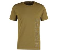 Balmain Mens Brand Embossed Logo Khaki Green T-Shirt - Size Small