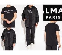 Balmain Paris Flocked Logo Straight Fit T-shirt Cotton Shirt Tee Top Crew Bnwt