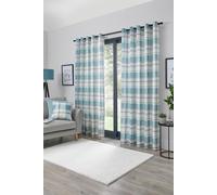 'Balmoral Check' Country Checked Pattern Pair of Eyelet Curtains Fusion Duck Egg Blue 229cm width x 229cm drop