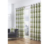 'Balmoral Check' Country Checked Pattern Pair of Eyelet Curtains Fusion Green 117cm width x 183cm drop