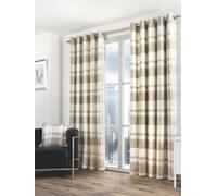 Fusion - Balmoral Check - 100% Cotton Pair of Eyelet Curtains - 90" Width x 90" Drop (228 x 228cm) in Natural, Nautral