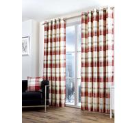 'Balmoral Check' Country Checked Pattern Pair of Eyelet Curtains Fusion Scarlet 117cm width x 137cm drop