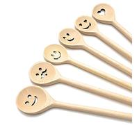 Balna Set of 6 Wooden Cooking Spoons with Face Motif, Baking Spoon Hardwood Beech Wood Kitchen Aid, Children Gift, Crafts, Laser Cut