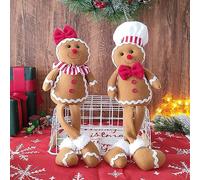 BALONAR 15Inch Large Size Christmas Plush Gingerbread Man Boy Girl Figures with Chef Hat Bowknot Christmas Ornament Home Decorations Doll Soft Door Window Table Tree Holiday Xmas Season Decor