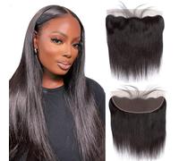BALORIECA 13 x 4 Inch Real Swiss Human Hair Front Ear to Ear Invisible Crystal Tip Pre Plucked Natural Hairline Silky Straight 0.10mm Ultra Thin Skin-like Lace