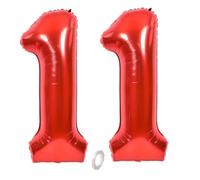 Balorise 40 Inch Giant Red Aluminum Balloon Number 11, Inflatable Helium, Large Number 0-9, 10-100 (101 cm), Foil Balloons Decoration for Birthday Party and Wedding