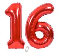 Balorise 40 Inch Giant Red Aluminum Balloon Number 16/61, Inflatable Helium, Large Number 0-9, 10-100 (101 cm), Foil Balloons Decoration for Birthday Party and Wedding