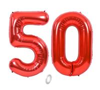 Balorise 40 Inch Giant Red Aluminum Balloon Number 50, Inflatable Helium, Large Number 0-9, 10-100 (101 cm), Foil Balloons Decoration for Birthday Party and Wedding