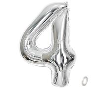 Balorise 40 Inch Giant Silver Foil Balloon Number 4, Inflatable Helium, Large Number 0-9, 10-100 (101 cm), Foil Balloons Decoration for Birthday Party and Wedding