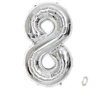 Balorise 40 Inch Giant Silver Foil Balloon Number 8, Inflatable Helium, Large Number 0-9, 10-100 (101 cm), Foil Balloons Decoration for Birthday Party and Wedding
