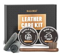 BALORIZ Leather Boot Care Kit, Saddle Soap, Mink Oil, Applicators & Cloth - Leather Boot Cleaner and Conditioner Kit, Leather Shoe Care & Polish Kit for Cowboy Boots, Work Boots,Men Women Gifts