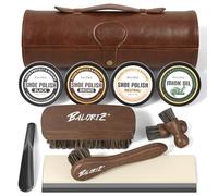 BALORIZ Leather Shoe Polish Kit For Men - 13Pcs Shoe Shine Kit with Shoe Polish, Mink Oil, Horsehair Brush Kit for Leather Boot Shoe Care Kit Christmas Birthday Gifts