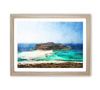 Balos Beech In Crete Greece Painting Modern Art Framed Print | A4 Oak Framed Wall Art | Ready to Hang | Modern Historical Picture | Living Room Bedroom Lounge Office