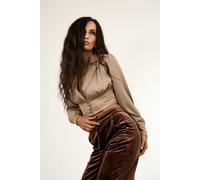 BALOU Women's Silk Cropped Long Sleeve Shirt in Natural | Size: 16 BALOU Natural 16