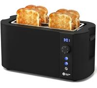 Balter Toaster 4 Slice wide slots, Long Slot, Stainless Steel, Built-in Rack, Extra wide slots for Thick Breads & Bagel, Timer, BPA-Free, Removable Tray, Black