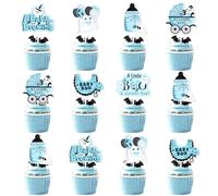 Balterever 24PCS A Baby Is Brewing Halloween Cupcake Toppers Blue Halloween Baby Shower Decorations It’s a Boy Cake Decorations Ghost Bat Pumpkin Boo Is Brewing Party Supplies for Boys
