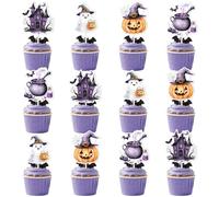 Balterever 24pcs A Baby Is Brewing Halloween Cupcake Toppers Purple Halloween Baby Shower Decorations Ghost Bat Pumpkin Cupcake Decorations Boo Is Brewing Party Supplies for Kids