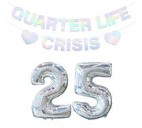 Balterever 25th Birthday Decorations for Women Iridescence Quarter Life Crisis Banner 25 Foil Balloons Quarter Life Crisis Birthday Decorations Laser 25th Birthday Party Supplies