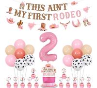 Balterever 2nd Rodeo Birthday Party Decorations for Girl This Ain't My First Rodeo Banner Birthday Cake Topper 2nd Birthday Party Cowgirl Theme Banner Garland Western Cowgirl 2nd Birthday Decor