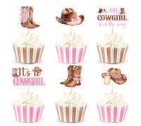Balterever 36PCS Cowgirl Bow Baby Shower Cupcake Toppers Pink a Little Cowgirl is on the Way Baby Shower Decorations Boots and Bows Party Supplies for Rodeo Wild West Supplies