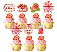 Balterever 36pcs Strawberry Baby Shower Cupcake Toppers Strawberry Baby Shower Decorations A Berry Sweet Baby Is On The Way Decors Strawberry Baby Shower Table Decor for Gender Reveal Strawberry