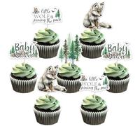 Balterever 36PCS Wolf Baby Shower Cake Decorations Wolf Cupcake Toppers a Little Wolf is Joining The Pack Baby Shower Decorations Wolf Baby Shower Decorations for Wolf Theme Party Supplies