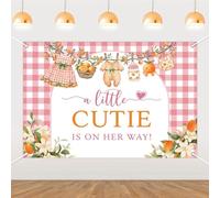 Balterever A Little Cutie is On Her Way Baby Shower Backdrop 5x3ft Pink Orange Theme Background for Girl Baby Shower Decorations Reusable Photo Backdrop for Dessert Table or Wall Décor