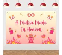Balterever A Match Made in Heaven Backdrop 5 * 3ft - Match Theme Bridal Shower Decorations for Bride to Be | Bachelorette Party Background Banner for Engagement or Wedding Celebration