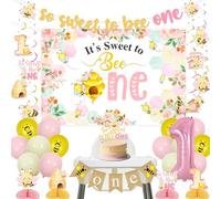 Balterever Bee 1st Birthday Decorations for Girls So Sweet To Bee One Birthday Cake Topper Banner Backdrop Hanging Swirls Honeycomb Centerpiece for Honey 1st Bday Themed Party