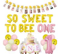 Balterever Bee 1st Birthday Decorations for Girls So Sweet To Bee One Birthday Cake Topper Photo Banner High Chair Banner for Honey 1st Bday Themed Party