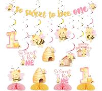 Balterever Bee 1st Birthday Decorations for Girls So Sweet To Bee One Happy Birthday Banner Hanging Swirls Honeycomb Centerpiece for Honey 1st Bday Themed Party