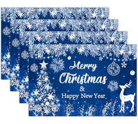 Balterever Blue Christmas Placemats Set of 4, 12x18 Inch Snowflake Pattern, Heat Resistant Table Place Mats for Table Party Dining Decoration