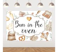 Balterever Bun in The Oven Baby Shower Backdrop - 5 * 3ft Bread-Themed Photo Background for Mom-to-Be | Rustic Bakery Style Baby Shower Decorations | Maternity Party Banner with Baking Elements