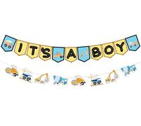 Balterever Construction It's a Boy Banner & Garland Under Construction Baby Shower Decorations for Boys Dump Truck Baby Shower Party Supplies